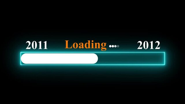 New year 2012 loading bar animation Year changing from 2011 to 2012. Motion graphics of year change concept with black background.