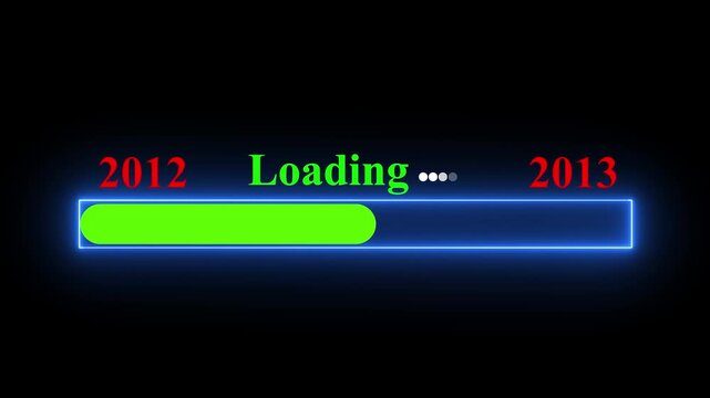 New year 2013 loading bar animation Year changing from 2012 to 2013. Motion graphics of year change concept with black background.