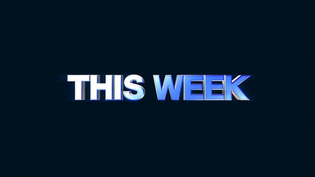 Tracking shot of three dimensional metallic text assembling and rotating into this week title against dark studio background