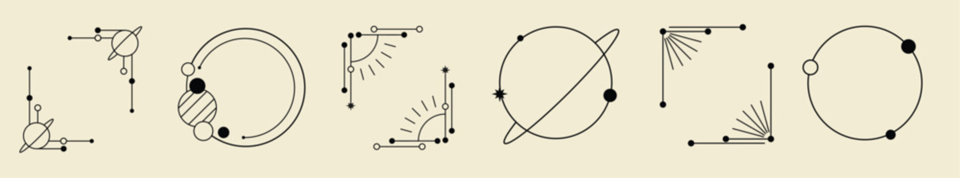 Abstract geometric vector design with circular and linear elements on beige background.