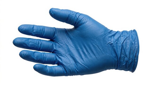 Close-up of blue latex glove on white background