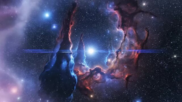 Crescent Nebula space flight exploration on de d VSRExport reveals colorful formations and distant stars in the cosmos