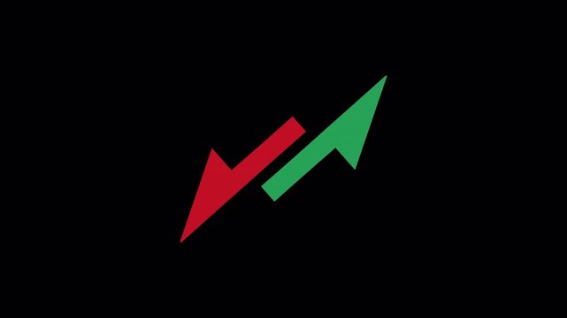 Red and green arrows that represent player substitutions in football (soccer) on a transparent background (Alpha channel). Stock market price change concept.