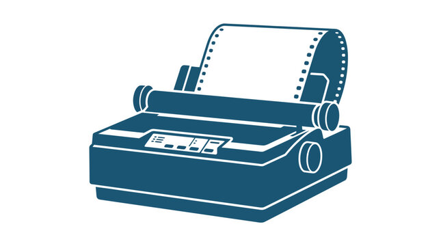 Vintage Dot Matrix Printer Illustration with Continuous Paper Feed