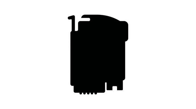 Black Graphics Card Silhouette Icon on White Background