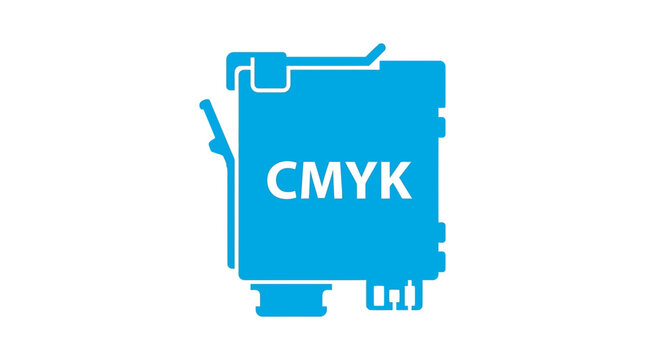 Cyan CMYK Printer Ink Cartridge Icon on White Background
