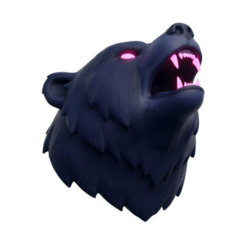 Stylized Dark Bear Head with Glowing Pink Eyes and Fangs