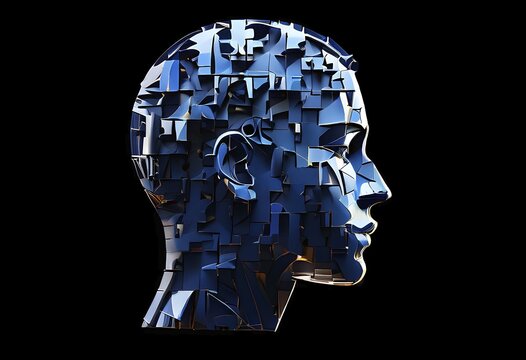 Human head silhouette made from puzzle pieces, isolated on a pure background, AI generated