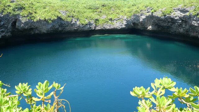 Slowly Rippling Blue Water Surface of Toriike Pond, Shimoji Island, Miyakojima, Okinawa, Japan  &ndash; 4K Video