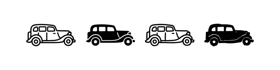 Fototapeta premium Vintage Car Icons: Retro Automobile - Outline and Silhouette