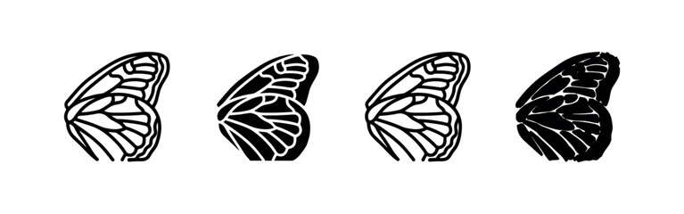 Butterfly Wing Icons: Detailed Veins, Outline and Silhouette © liubomir118809