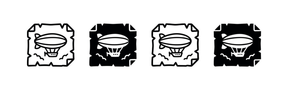 Airship Icons: Vintage Aircraft on Old Paper - Outline and Silhouette