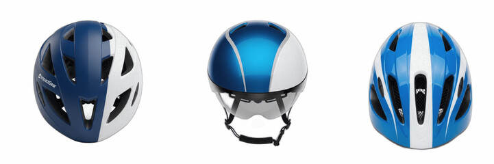 Fototapeta premium Sleek Blue and White Protective Helmet Sports Safety Headgear Protective Gear Asset Isolated White Background