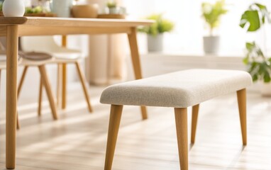 Fototapeta premium Elegant Minimalist Linen Upholstered Dining Bench for Modern Home Interior Style and Decor