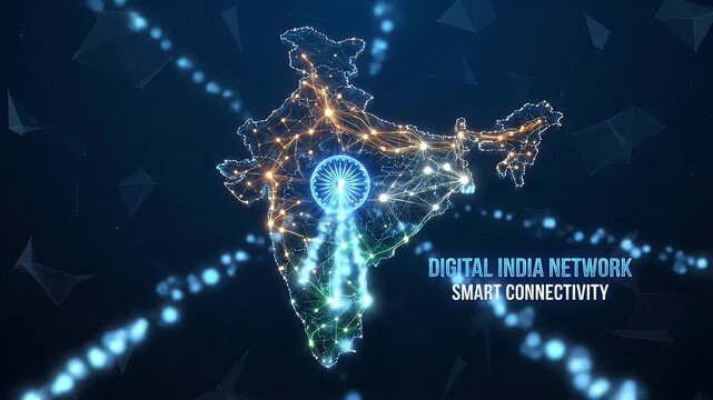 Low poly India map network with glowing dots and lines digital smart connectivity concept