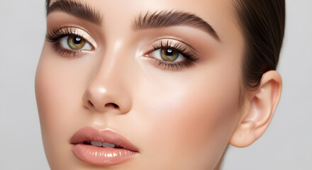 Fototapeta premium Glamorous Woman Face Close-up with Professional Makeup and Green Eyes