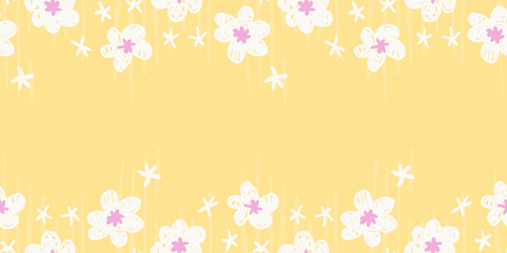Yellow background with white cherry blossom top border vector
