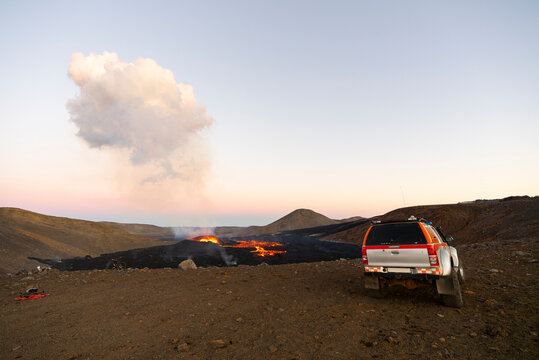Emergency SUV in front of Volcano