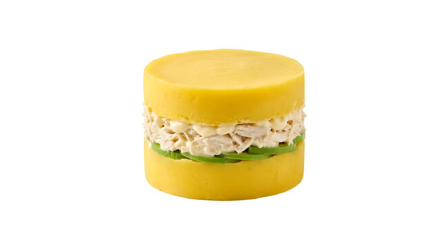 Authentic Peruvian causa rellena appetizer isolated on a transparent background for a menu