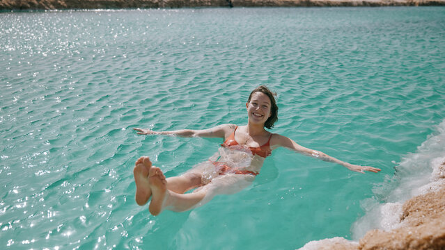 Floating in the warm waters of a salt spring in Egypt