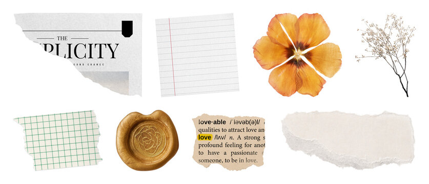 PNG Vintage collage elements collection on transparent background
