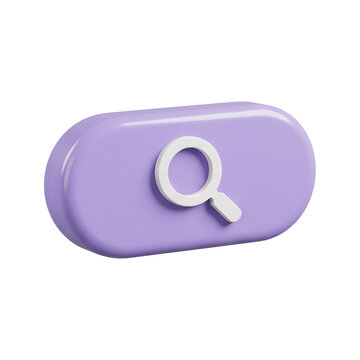 3D render of a magnifying glass icon on a purple button