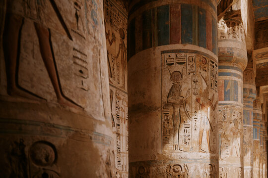Exploring ancient hieroglyphs in Egypt's temple walls