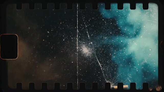 Old film grunge effect on black background showing dust and scratches from vintage light source