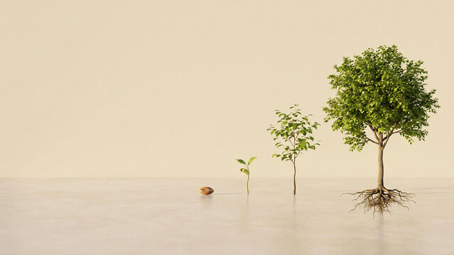 Bright Minimalist Seed to Tree Growth Sequence Symbolizing Progress Vision and Future Success Perfect for Corporate Strategy Investment Finance Branding and Sustainable Business Advertising