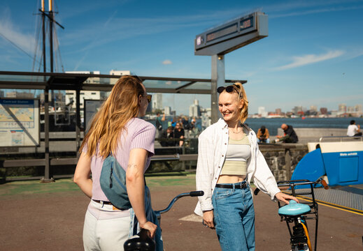 Friends with bikes in Amsterdam