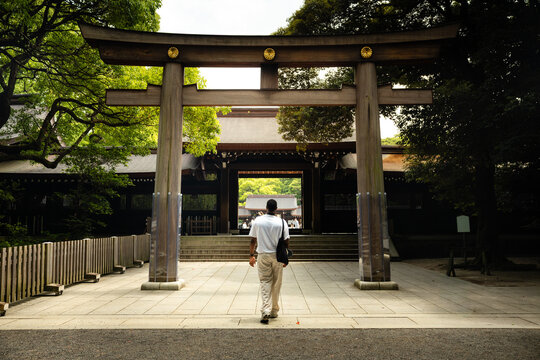 Visitor at Meiji Jingu entrance