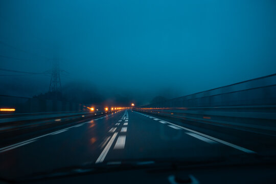 Foggy highway at night