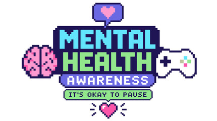 Fototapeta premium Mental Health Awareness Logo with Brain Icon and Heart Symbol.