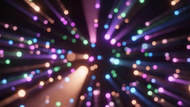Colorful blurred bokeh dots create bright patterns in a dark space during a nighttime display