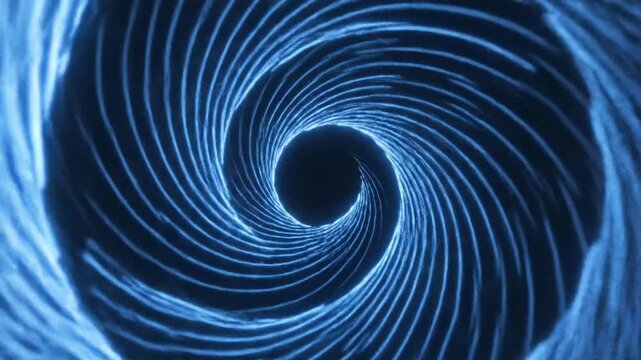 Spiral lines rotate in neon blue pattern on a VSRExport background showing a smooth circular motion