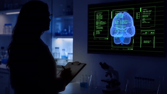 Researcher studying the human brain