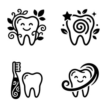 Dental care tooth icons with smile.