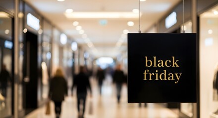 Obraz premium Black friday hanging sign in a blurred shopping mall