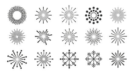 Set of abstract radial ornaments and geometric starburst icons for decorative graphic design © Mecklenburglaan
