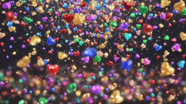 Colorful hearts fall in a loop, creating a lively background for various settings and occasions