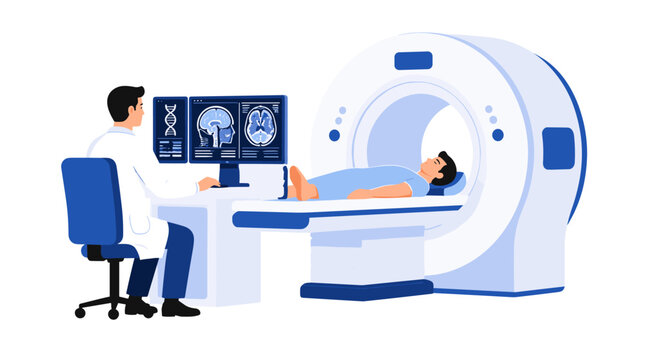Medical CT Scanner Procedure With Patient On Table.