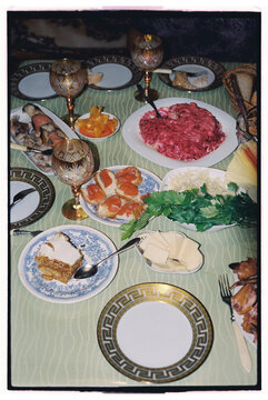 Food at a set table