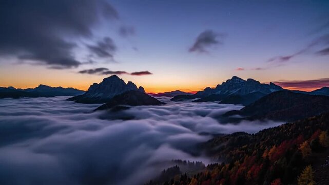 Time lapse of clouds over fall mountains showing changing light and colors in a mountain landscape