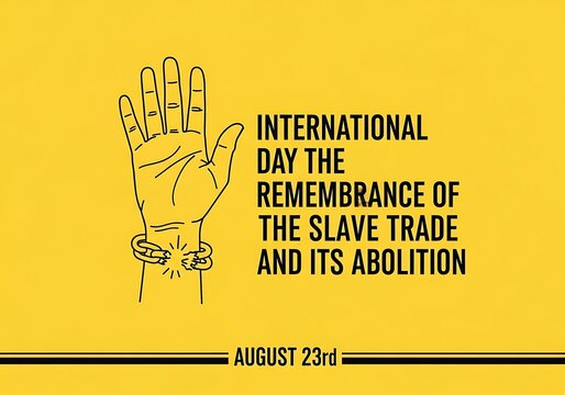 Hand breaking chains symbolizing freedom and remembrance of slave trade abolition on yellow background