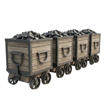 Detailed illustration of old mine carts with rusted metal texture