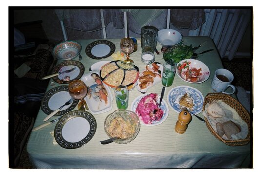 Food at a set table
