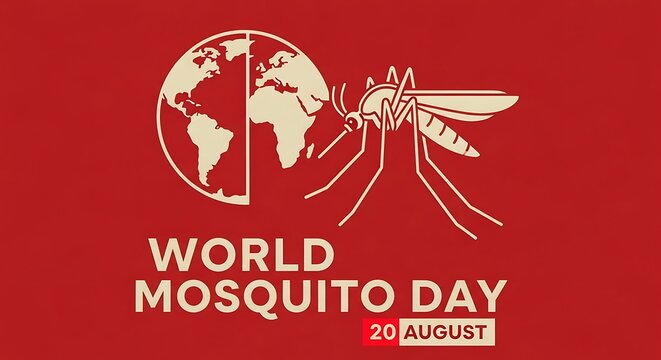 World Mosquito Day Vector Illustration on Red Background with Globe and Insect