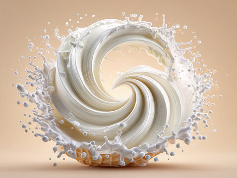 Close-up image of a cream puff filled with whipped cream, presented in an upward angle The whipped cream has a dense texture and is scattered around the base in droplets, creating a dy - AI-Generated