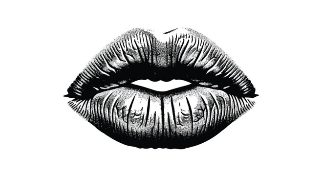 Detailed illustration of female lips with dramatic makeup and bold lip lines