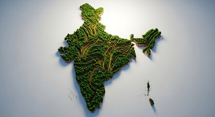 Aerial view of india map made of green trees on a gray background © Farhana's Art